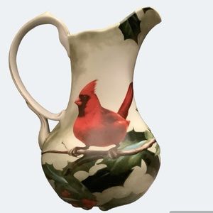 Hautman Brothers Vintage Cardinal In Holly Porcelain Pitcher